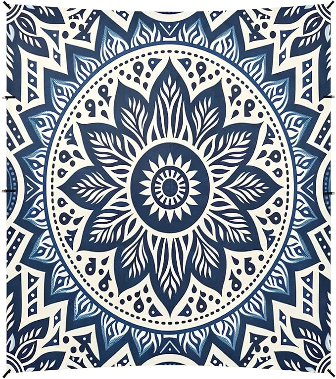 Blue Flower Mandala Beach Tent Sun Shelter Set UPF50+ UV Protection 10.5 x 9.19 FT Camping Shade Canopy with Sandbags Sand Anchors Carrying Bag and Others