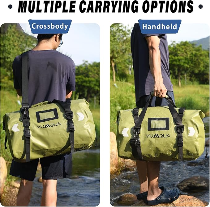 YUMQUA Waterproof Duffel Bag Motorcycle Duffle Bag Heavy Duty Roll Top Large Dry Bags Waterproof with Durable Straps &amp Handle for Travel Outdoor Boating Rafting Kayaking Camping Paddle boarding