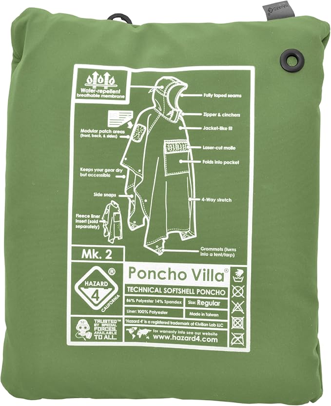 HAZARD 4 PonchoVilla Tactical Poncho Waterproof Breathable Military Rain Gear Softshell Heavy Duty &amp Packable