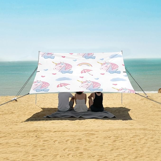 ALAZA Unicorn Rainbow Umbrella Pattern Beach Tent Sun Shelter Portable Canopy Sunshade for Outdoor Camping Picnics Backyard Fun 10x9 ft