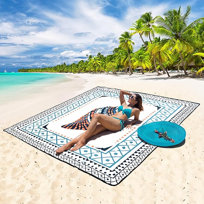 Beach Blanket Waterproof Sandproof Beach Mat 79 X 83/10'x9'for 2-8 Adults Quick Drying Outdoor Picnic Mat Beach Accessories for Travel Camping Hiking