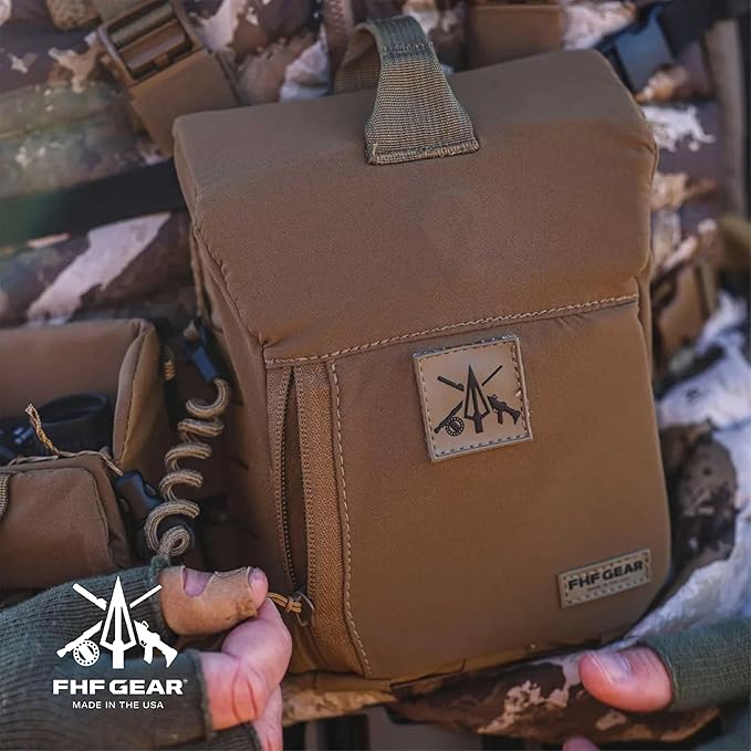 FHF Gear FOB Bino Pouch – Magnetic Binocular Case with MOLLE Fleece Lining &amp Wind Indicator Storage for Hunting &amp Field Use