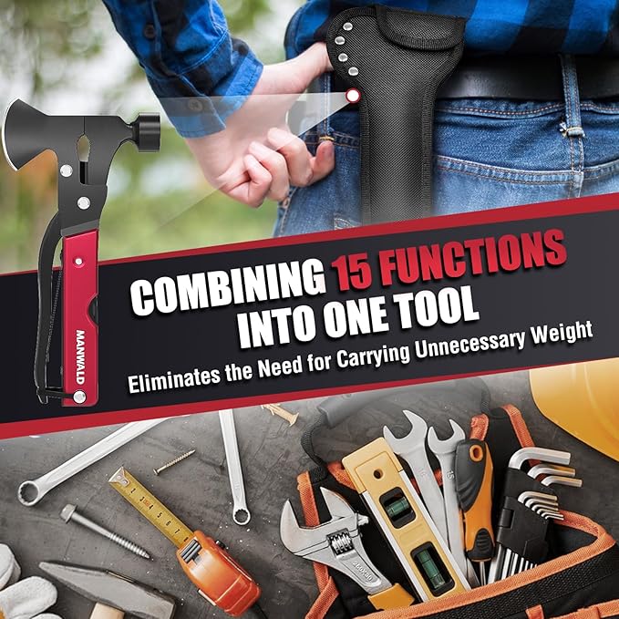 15 in 1 Multitool Axe Hatchet Valentines Day Gifts for Him Adults Camping Accessories Survival Gear Multi Tool for Camping Hiking Survival Cool Gadgets Gifts for Men Husband Boyfriends