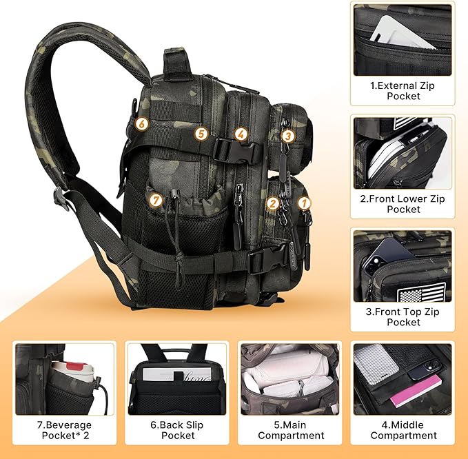Boomistry 15L Mini Tactical Backpack Small Tactical Backpack for Men and Women Military Backpack for Gym Hiking Daily (Black Camo-15L)