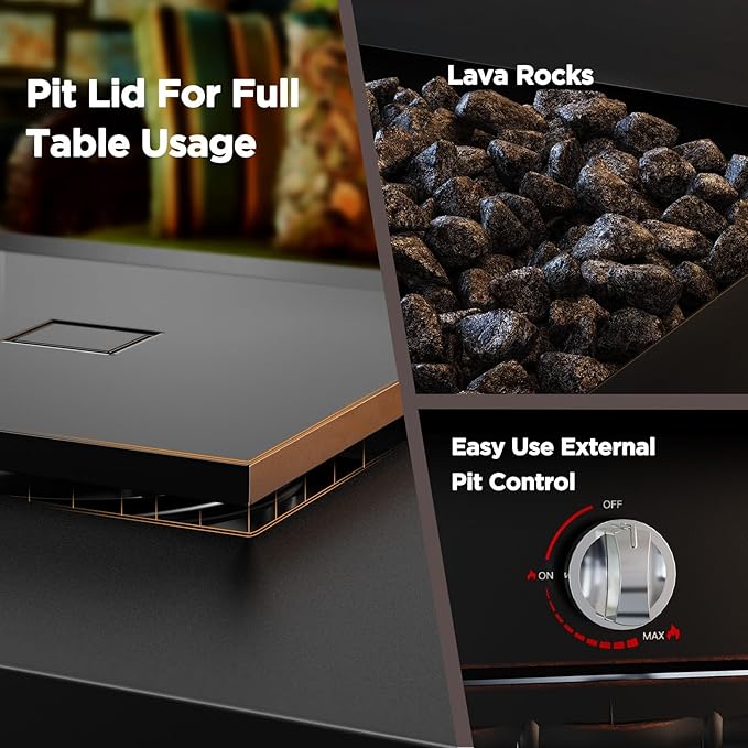 Ciays Propane Fire Pits 28 Inch Outdoor Gas Fire Pit 50000 BTU Steel Fire Table with Lid and Lava Rock Add Warmth and Ambience to Gatherings and Parties On Patio Deck Garden Backyard