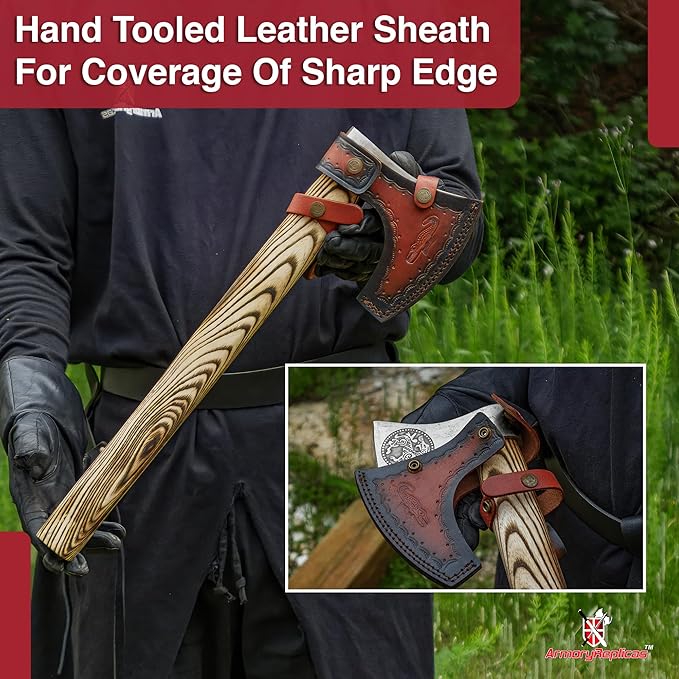 Armory Replicas™ Warhorse Functional Axe | High Carbon Forged Steel Bearded Axe w Leather Sheath