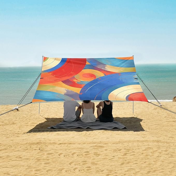 Indianred Tie-dye Background Vibrant Colors and Swirling Patterns Tie-dye Pattern Beach Tent UPF50 Lightweight Large Sun Shelter with Sandbags Sand Shovel Poles for Camping Picnics