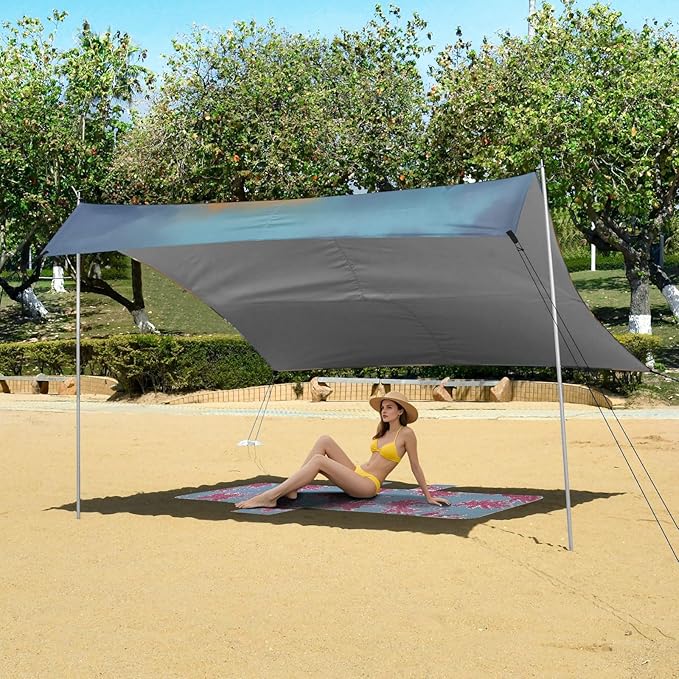 Beach Canopy with Windproof Ropes &amp Sandbags Beach Tent Sun Shade Sun Shelter for Camping Trips Fishing Backyard Fun or Picnics Cowboy