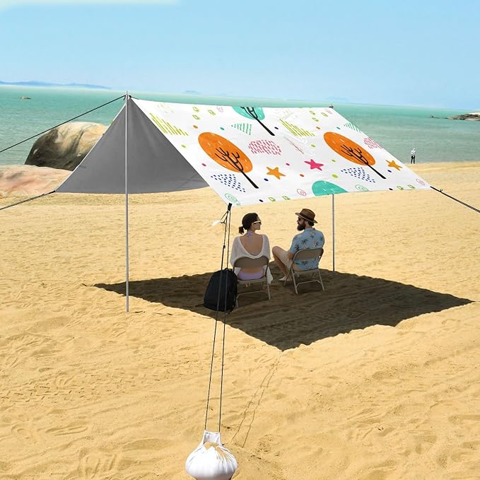Beach Canopy with Windproof Ropes &amp Sandbags Beach Tent Sun Shade Sun Shelter for Camping Trips Fishing Backyard Fun or Picnics Tree