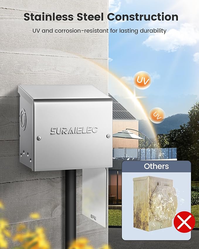 SURAIELEC 50 Amp Generator Power Inlet Box 120/240V NEMA SS2-50P 3-Prong Generator Cord Compatible 12000W Weatherproof Generator Transfer Switch Accessory for Snowstorm Weather