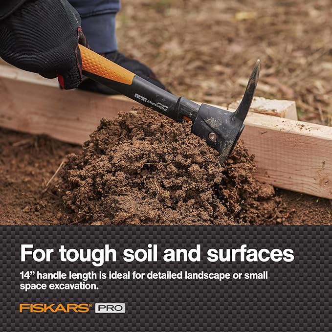 Fiskars IsoCore Pickaxe Mattock with Shock-Absorbing Handle Dual-Head Tool for Roots &amp Rocks 1.5 lb
