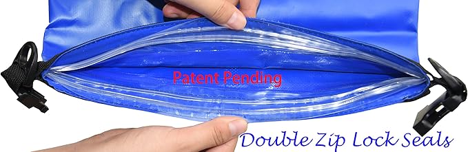 Freegrace Waterproof Dry Bag Set of 3 - Submersible Dry Sack with Double Zip Lock Seals - Includes Waist Pouch &amp Phone Case - Perfect for Kayaking Swimming Boating &amp Rafting (Window Navy Bl