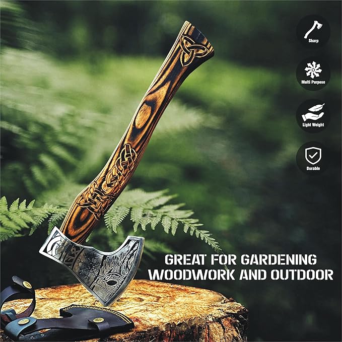 Handmade Stainless Steel Hatchet Axe Ergonomic Wooden Handle Perfect for Camping Outdoor Chopping