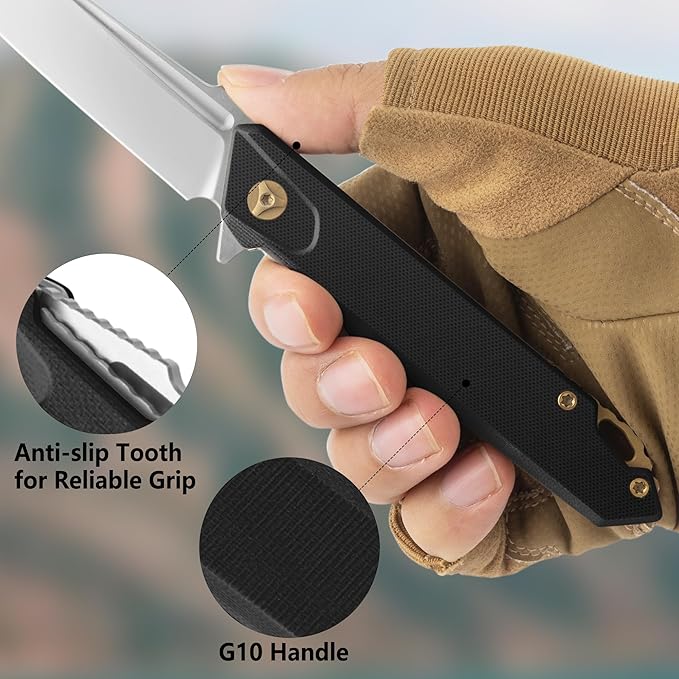 FLISSA 2PCS Folding Knife Set Pocket Knife with D2 Steel Blade G10 Handle Pocket Clip Lightweight Tactical Knife for Camping Hiking Hunting EDC Daily Use Outdoor Activities(Black)