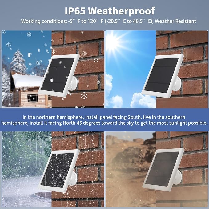 3 Pack Solar Panel for Ring Camera(2nd Generation) Dustproof Waterproof 5W Solar Panel with 10FT/3M Long Cable for Stick Up &amp Pro Spotlight Cam Battery for Security Camera