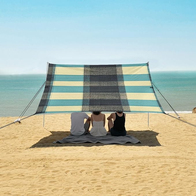 Paleturquoise Buffalo Plaid Check Tartan Scotland Foldable Beach Tent UPF50+ Protection Easy Setup Large Portable Sun Shelter with Carrying Bag for Backyard and Camping