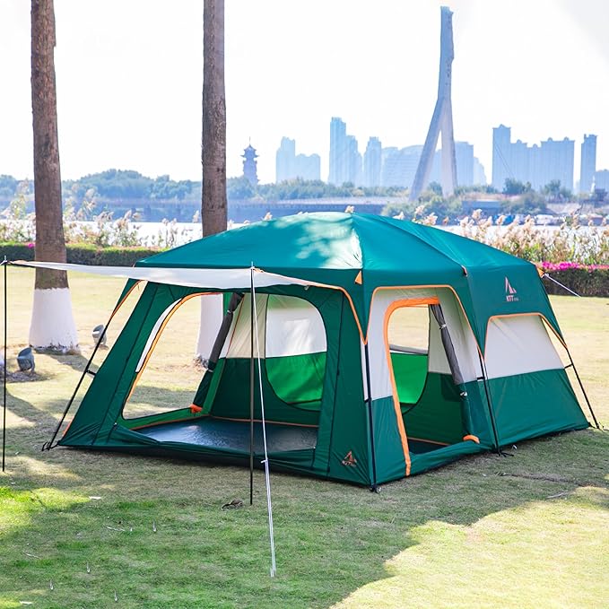 KTT Extra Large Tent 10-12-14 Person(B)Family Cabin Tents2 Rooms3 Doors and 3 Windows with MeshStraight WallWaterproofDouble LayerBig Tent for OutdoorPicnicCampingFamily Gathering