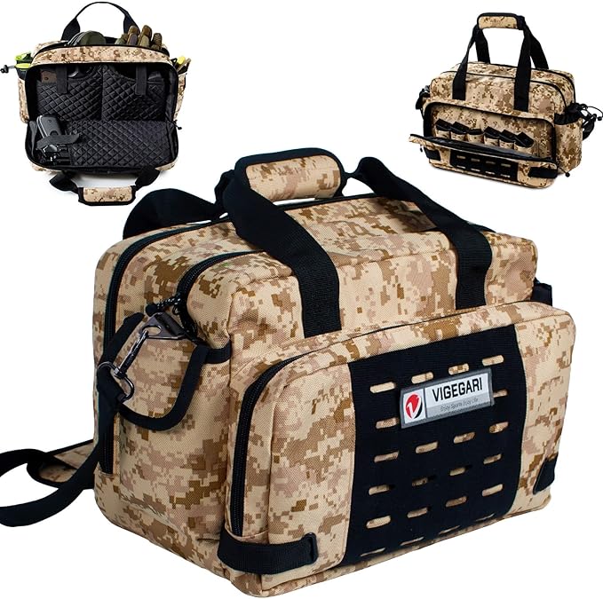 Tactical Pistol Range Bag for 3 Handguns Gun Range Bag with 6 Magazine Slots Lockable Zippers Ammo Storage MOLLE Handgun Case for Shooting Range Accessories