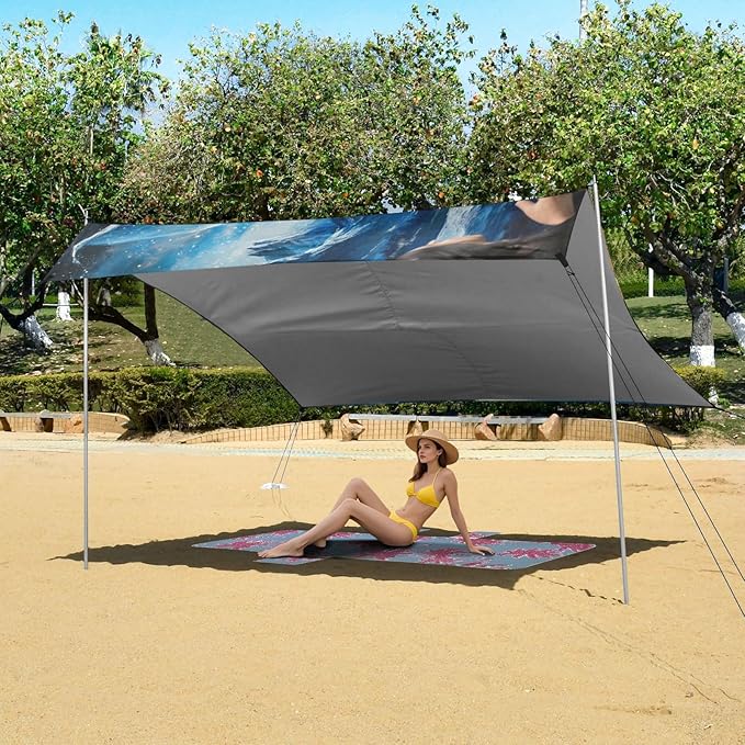 ALAZA Ice Dragon Magic Beach Tent Sun Shelter UPF50+ Protection Beach Shade Canopy w/ 4 Sandbags for Outdoor Camping Fishing Backyard Fun Picnic 10x9 ft