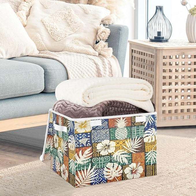 senya Baskets Collapsible Storage Bins with Lids Hawaiian Tribal Storage Boxes Clothes Baskets for Organizing