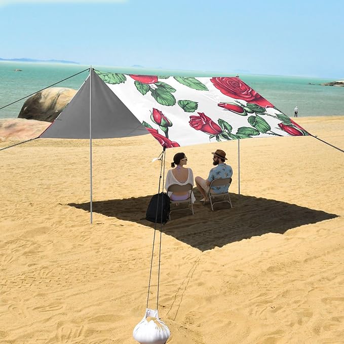 ALAZA Roses Flower for Summer Beach Tent Sun Shelter Portable Canopy Sunshade for Outdoor Camping Picnics Backyard Fun 10x9 ft