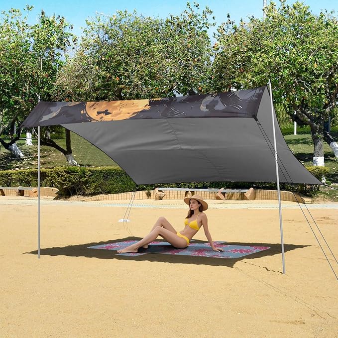 ALAZA Halloween Crow Skull Beach Tent Sun Shelter UPF50+ Protection Beach Shade Canopy w/ 4 Sandbags for Outdoor Camping Fishing Backyard Fun Picnic 10x9 ft