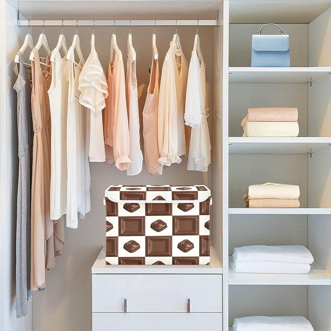 Storage Bins With Lid Stackable Fabric Closet Organizer Clothing Storage Large Boxes For Closet Shelves Bedroom Chocolate Brown Square
