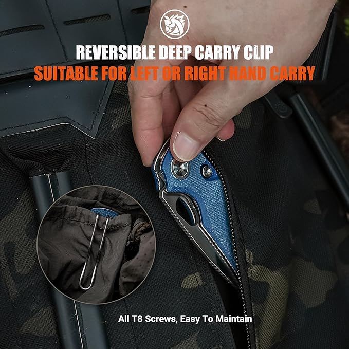Vosteed Porcupine EDC Pocket Knife Lightweight Folding knife - 2.99 14C28N Steel Blade Thumb hole Blue Micarta Handle Top Liner Lock Knives for Camping Survival - A2605