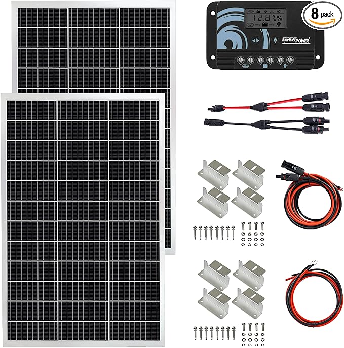 ExpertPower Solar Panel Kit | 200-watt 12-Volt Mono Solar Panel + 20A 12V/24V Solar Charge Controller for RV Marine Cabin Off-Grid DIY Solar Projects and More