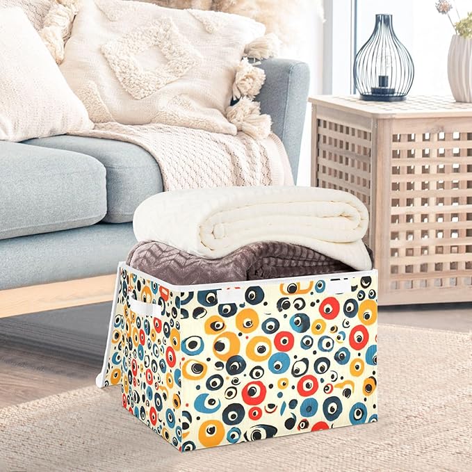 Colorful Dots Storage Cube Bins Basket with Lid Collapsible Flip-top Fabric with Handle for Home Bedroom Closet Office 16.5×12.6×11.8 in