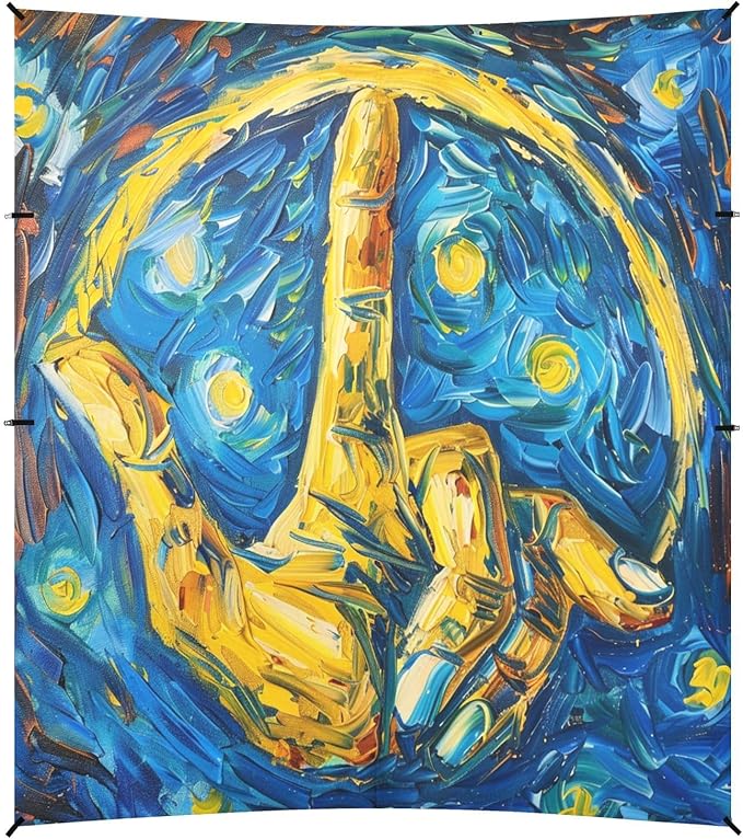 ALAZA Peace Sign Gesture Starry Sky Beach Tent Sun Shelter UPF50+ Protection Beach Shade Canopy w/ 4 Sandbags for Outdoor Camping Fishing Backyard Fun Picnic 10x9 ft