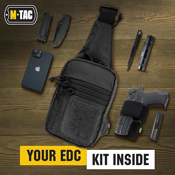 M-Tac Tactical Bag Shoulder Chest Pack with Sling for Concealed Carry &amp Morale Patch Jolly Roger Pirate Flag - PVC Patches