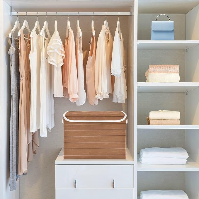 Collapsible Storage Bins with Lids Decorative Fabric Storage Cubes Closet Organizer and Storage Basket Boxes Containers for Clothes Box Chest Folding Rectangle Wood Print