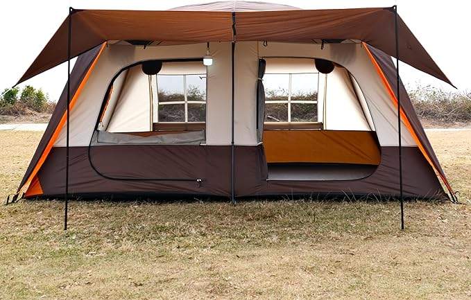 KTT Large Tent 6-8-10-12 PersonFamily Cabin Tents2 Rooms2 Doors and 4 Windows with MeshStraight WallWaterproofDouble LayerBig Tents for OutdoorPicnicCampingFamily Gathering