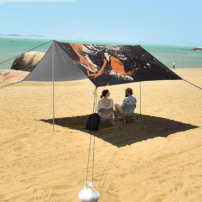 ALAZA Fighting Tiger Beach Tent Sun Shelter UPF50+ Protection Beach Shade Canopy w/ 4 Sandbags for Outdoor Camping Fishing Backyard Fun Picnic 10x9 ft