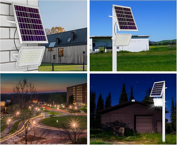 100W to 600W Pure White High Bright Solar Power Flood Light Outdoor Remote IP67 Waterproof Auto On/Off Wide Range Dusk to Dawn for Yard Gazebo Shed Barn Porch Patio Garage Garden (100W)