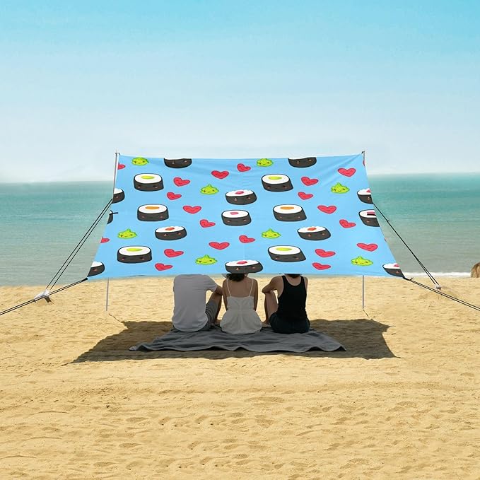 xigua Sushi Beach Tent Sun Shelter with Carrying Bag - Silver Coated Oxford Fabric Beach Canopy for Beach Camping Fishing - Includes Windproof Ropes Sandbags &amp Stakes