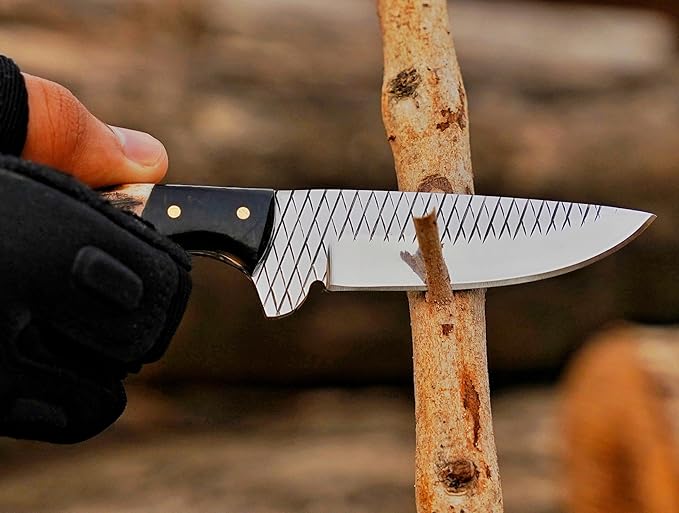 Break Edge Handcrafted Cowboy Hunting Knife with Leather Sheath Premium Handle Best Gift for Boy Friend and Father Day. (Light Brown)