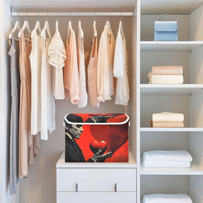AIXIWAWA Lidded Storage Cube (Vampire with Heart) Fabric Foldable Closet Bins with Flip Lid and Handles Organizer Basket Container 16.5 x 12.6 x 11.8 IN