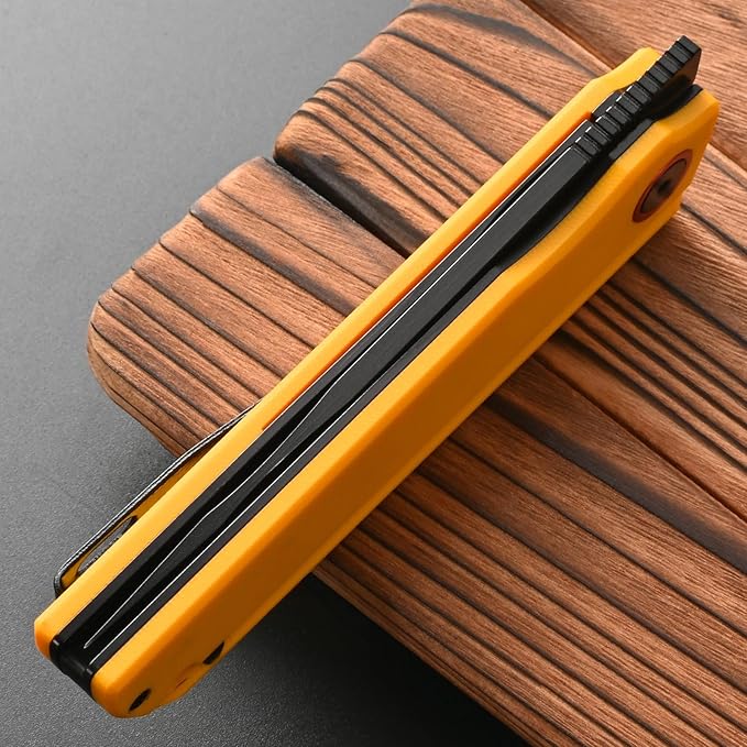 FF15 Folding Pocket Knife AUS-10 Steel Blade G10 Handle EDC Tool Knife Pocket Clip for Men Women Outdoor Camping Hunting Survival(Yellow)