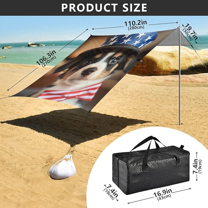 ALAZA Independence Day Funny Puppy Dog Beach Tent Sun Shelter Portable Canopy Sunshade for Outdoor Camping Picnics Backyard Fun 10x9 ft
