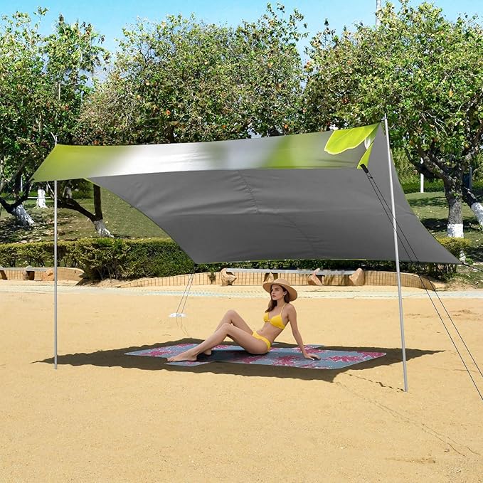 Beautiful Hummingbird Beach Tent Sun Shelter Set UPF50+ UV Protection 10.5 x 9.19 FT Camping Shade Canopy with Sandbags Sand Anchors Carrying Bag and Others