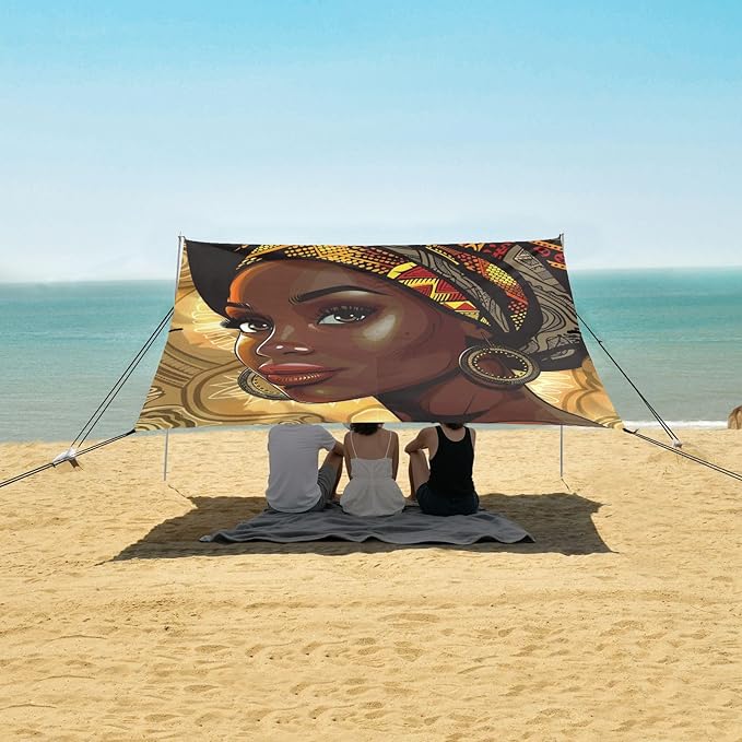 ALAZA Tribal African Woman Beach Tent Sun Shelter Portable Canopy Sunshade for Outdoor Camping Picnics Backyard Fun 10x9 ft