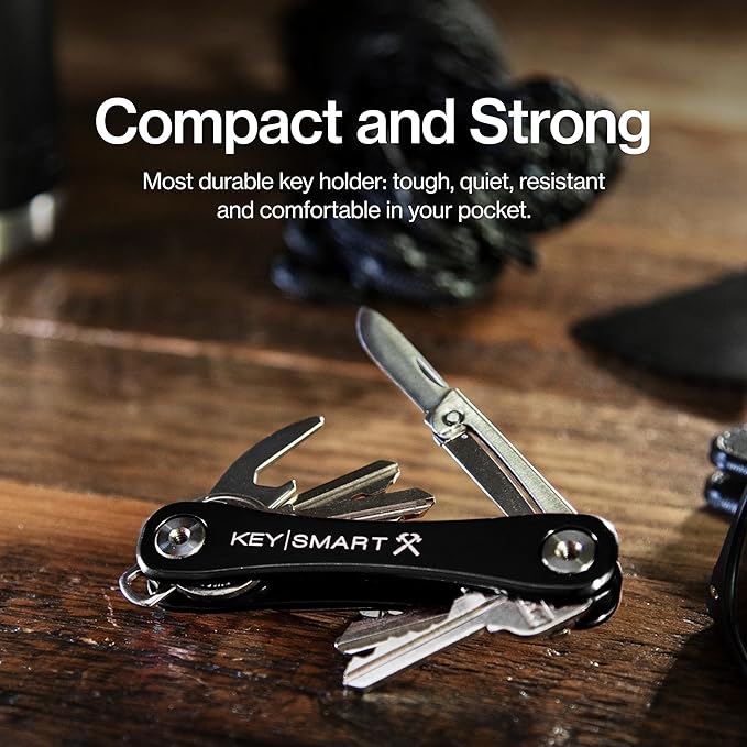 KeySmart Rugged - Multitool Key Holder for Keychain w/Bottle Opener and Pocket Clip Organizer for Keys EDC Keychains Ring for Car Fobs Key Chains Expandable (Up to 14 Keys Black)