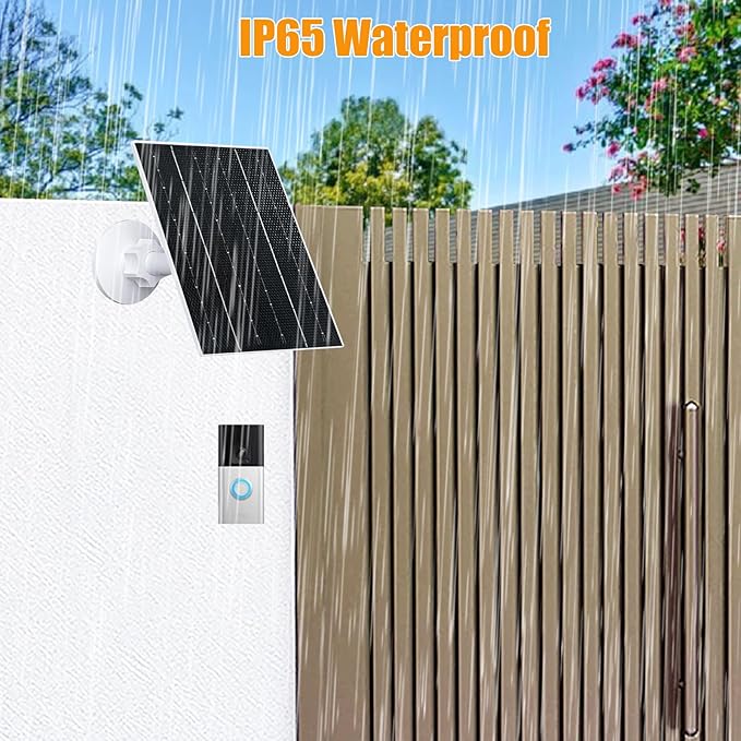 4W Solar Panel with Battery Pack for Ring Video Doorbell 2/3/3 Plus/4 IP65 Waterproof 360° Adjustable Mount 16.4ft Cable
