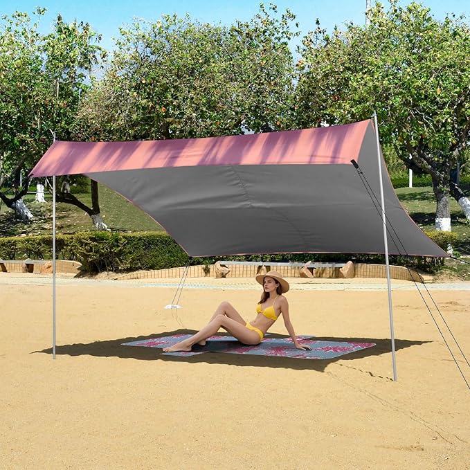 Abstract Shadow Print Beach Tent Sun Shelter Set UPF50+ UV Protection 10.5 x 9.19 FT Camping Shade Canopy with Sandbags Sand Anchors Carrying Bag and Others