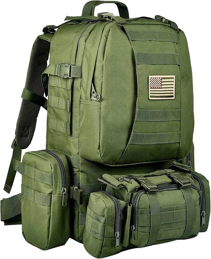 CVLIFE Tactical Backpack Military Army Rucksack 60L Large Assault Pack Detachable Molle Bag Army Green
