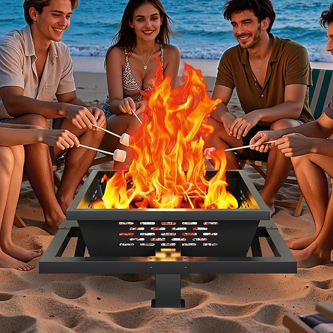 36 inch fire Pit Square Outdoor Fire Pit with Poker Wood Burning Fire Pit for Camping Backyard Patio