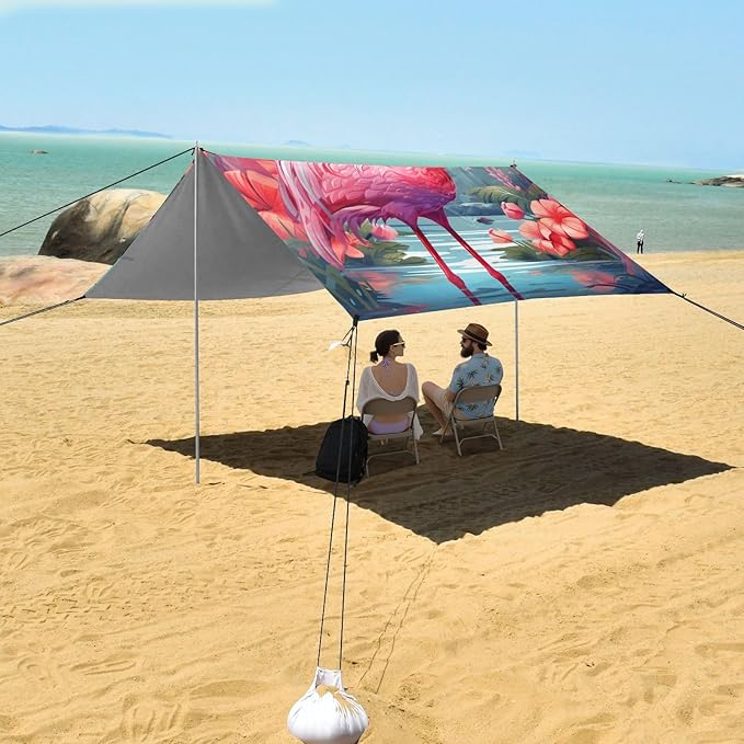 ALAZA Exotic Flamingo Pattern Beach Tent Sun Shelter Portable Canopy Sunshade for Outdoor Camping Picnics Backyard Fun 10x9 ft