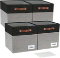 Collapsible Fabric Storage Cube Bins with 2 Reinforced PU Handles Foldable Storage Organizer Baskets for Closet Shelves Living Room | 11x11x11 4 Pack Black &amp Gray